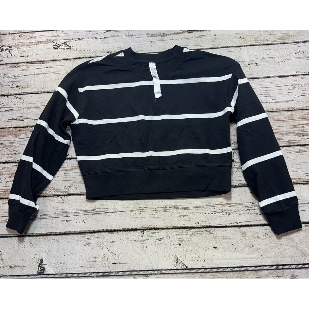 Lululemon Sweatshirt Black White Striped Perfectly Oversized Cropped Crew 2